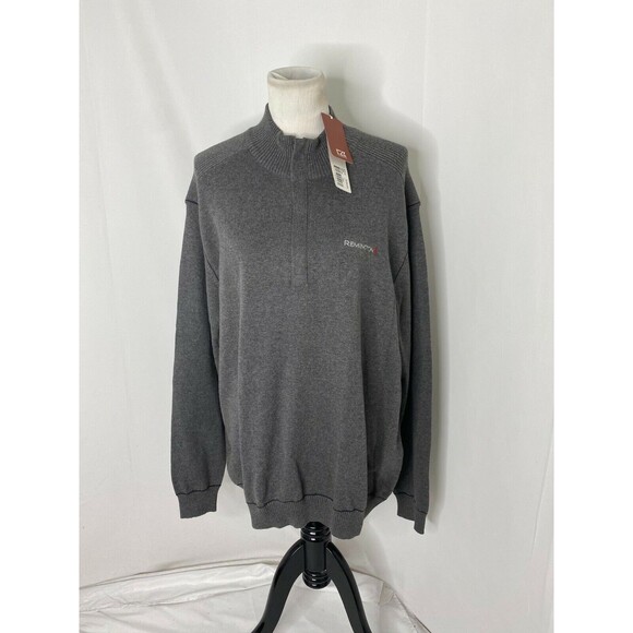 Men's Large Sweater Remington Grey Cutter & Buck Half Zip Ribbed Knit - Picture 2 of 12